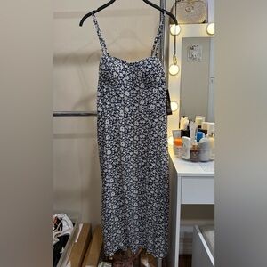 As U Wish Floral Midi Dress Navy White Spaghetti Strap Size M